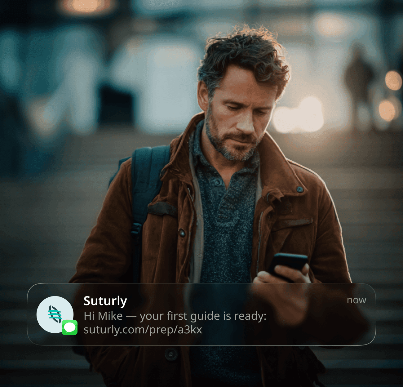 Patient reading SMS care reminders on a phone